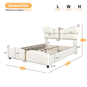 English Elm Christopher Knight Home® - Queen Plush Leather Upholstered Bed Frame with Wingback Headboard, Wavy Footboard, Quiet Support Beige 82 L x 10 W x 3.25 H N761S0000019W