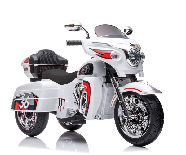 English Elm 12v Kids Electric Ride on Motorcycle with Led Lights Bluetooth Music and Storage Trunk White W1760P237293