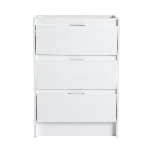 English Elm 24" Freestanding Bathroom Cabinet - Modern Glossy White Vanity With Soft-Close Drawers & Storage W999P312109