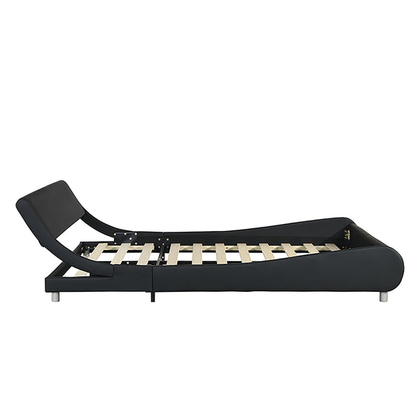 English Elm Faux Leather Platform Bed with RGB LED Lights, App & Remote, Curved Headboard, Wood Slats, Queen W2297P380527