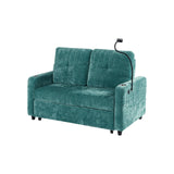 English Elm 53.9" Modern Loveseat Pull-Out Sofa Bed With Adjustable Backrest, Two Cup Holders , A Phone Holder, Three Charging Ports and Side Storage Pockets For Living Room, Teal