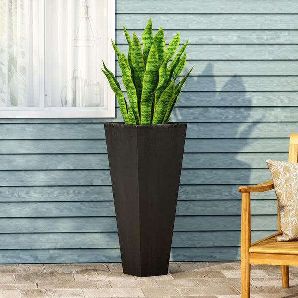 English Elm Ella Handcrafted Cast Stone Outdoor Planter Tapered Architectural Design for Patio 69576.00BLK