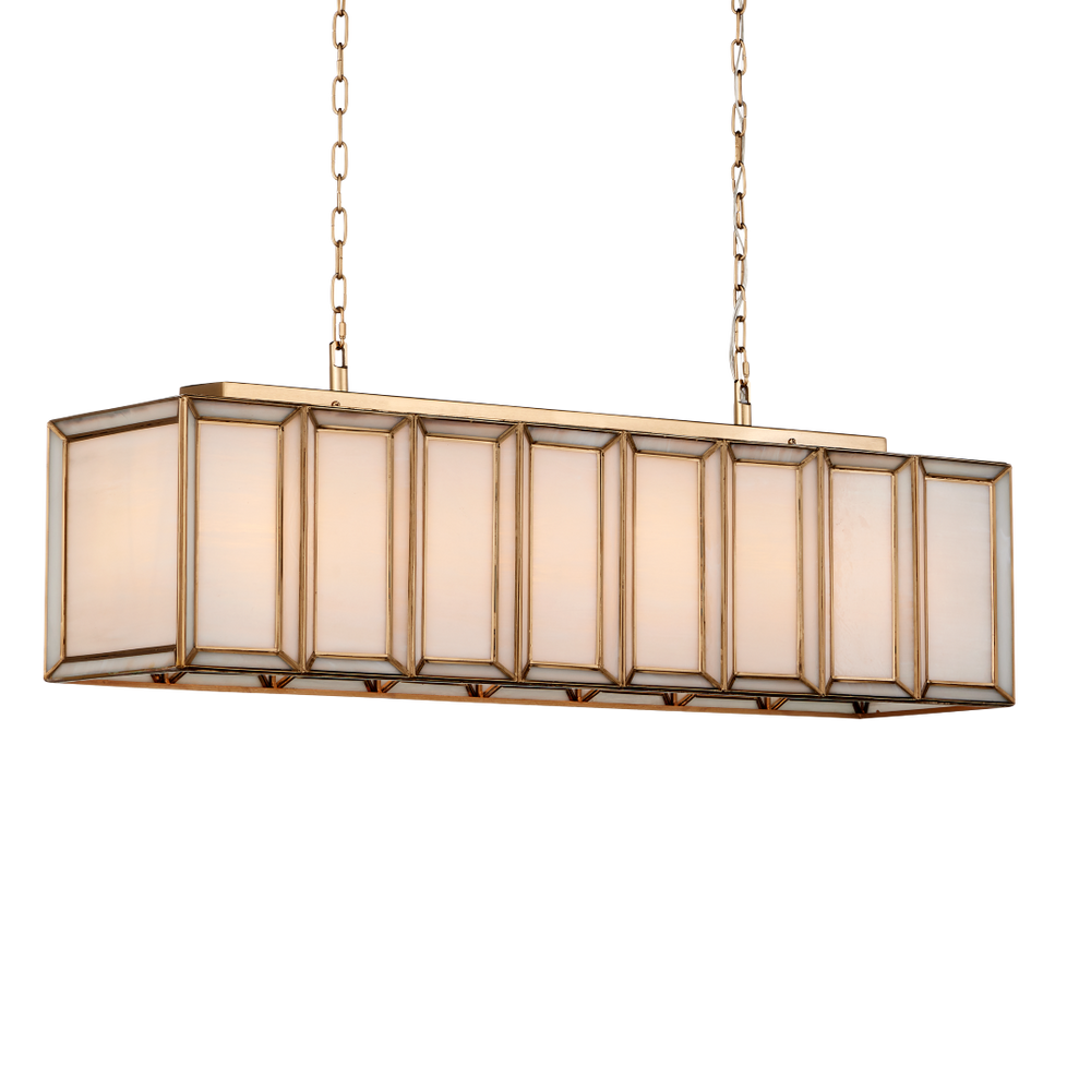 Daze Rectangular Chandelier - Elegant White Milk Glass & Antique Brass Design for Dining Spaces