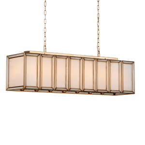 Daze Rectangular Chandelier - Elegant White Milk Glass & Antique Brass Design for Dining Spaces