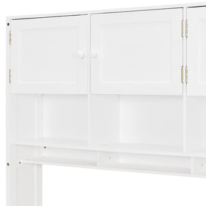 English Elm Wooden Twin Loft Bed with Built-in Desk Wardrobe Storage Drawers and Led Lighting N820S00069K