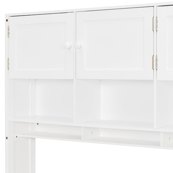 English Elm Wooden Twin Loft Bed with Built-in Desk Wardrobe Storage Drawers and Led Lighting N820S00069K