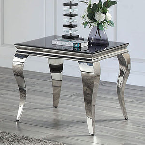 English Elm Glam Stainless Steel Coffee Table with Beveled Tempered Glass Top and Elegant Cabriole-Style Legs Black,Silver 28 L x 28 W x 5 H B011S01174
