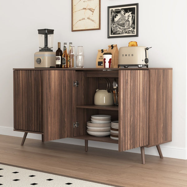 English Elm Sideboard Walnut Credenza with Hexagonal Doors and Adjustable Shelves for Dining Areas W409P327406