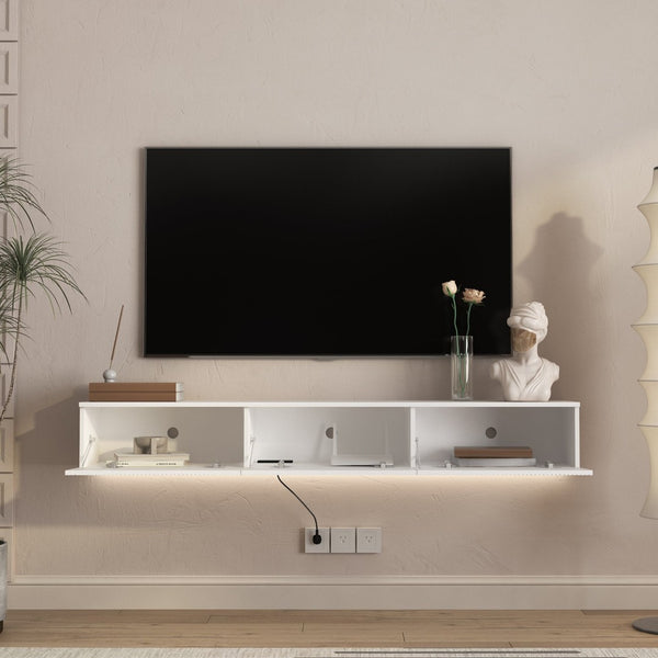 English Elm Floating Wall Mounted Tv Stand with Led Lighting Modern Media Console for Large Screens W1321P405324
