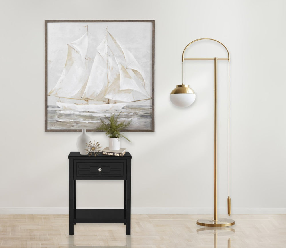 English Elm Dario Contemporary End Table with Tempered Glass Top Open Shelf and Storage Drawer Black B2749P413400