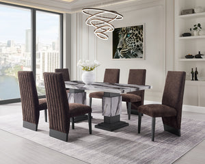 English Elm STACEY Modern Brown 2PK Dining Chairs - Solid Wood & MDF, Bouclé Polyester Upholstery, Tall Back Elegance B201P311872