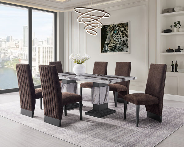 English Elm STACEY Modern Brown 2PK Dining Chairs - Solid Wood & MDF, Bouclé Polyester Upholstery, Tall Back Elegance B201P311872