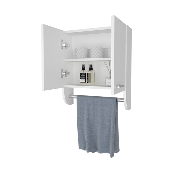 English Elm Goodyear Melamine Medicine Cabinet with Towel Bar, 2 Doors 2 Shelves, Moisture-Resistant White, Compact Wall Organizer B128P237152