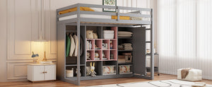 English Elm Twin Loft Bed with Wardrobe Shelves and Cabinet Kids Bedroom Wood Storage Frame Pink+Grey N708S00023E