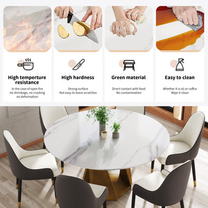 English Elm 59.05" Round Marble Dining Table With Sturdy Bronze Iron Base For Modern Dining, Seats 6-8 Comfortably W1535S00411