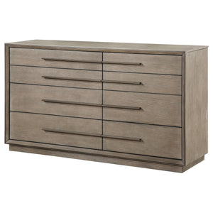 English Elm Prescott Transitional Taupe Oak 8-Drawer Dresser with Asymmetric Centerline, Extra-Long Bar Pulls B062P376000