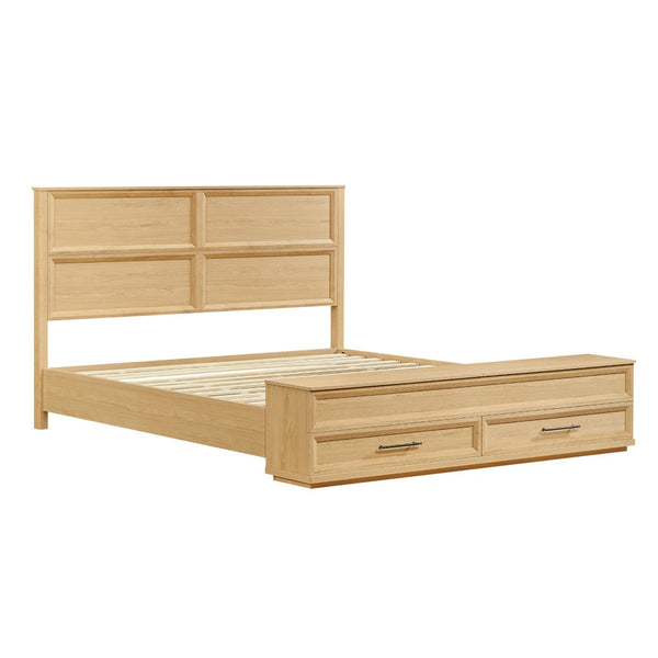 English Elm Queen Storage Bed with Geometric 3d Headboard Four Drawers and Walnut Finish W1820S00057