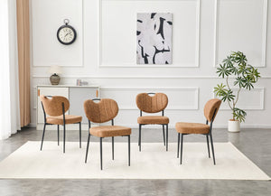 English Elm Dark Oil Waxed Faux Leather Dining Chair Set with Diamond Tufted High Back Metal Legs W3493P449253