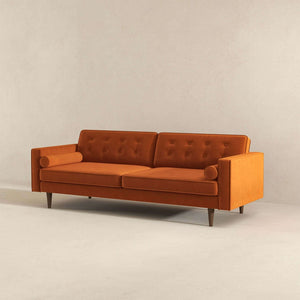 English Elm Mid Century Modern Velvet Sofa with Tapered Wood Legs for Living Room or Loft B183S00200