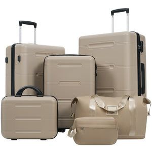 English Elm 6 Piece Hardshell Abs Travel Set with Spinner Wheels Combination Lock and Toiletry Bag Khaki N732P391465K