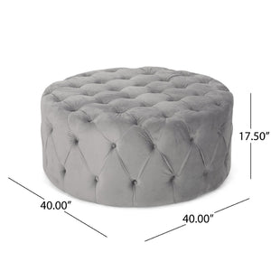 English Elm Ottoman Oversized Velvet Square Tufted Cocktail Piece for Glam Living Room Decor Grey 69074.00GRY
