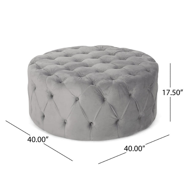 English Elm Ottoman Oversized Velvet Square Tufted Cocktail Piece for Glam Living Room Decor Grey 69074.00GRY
