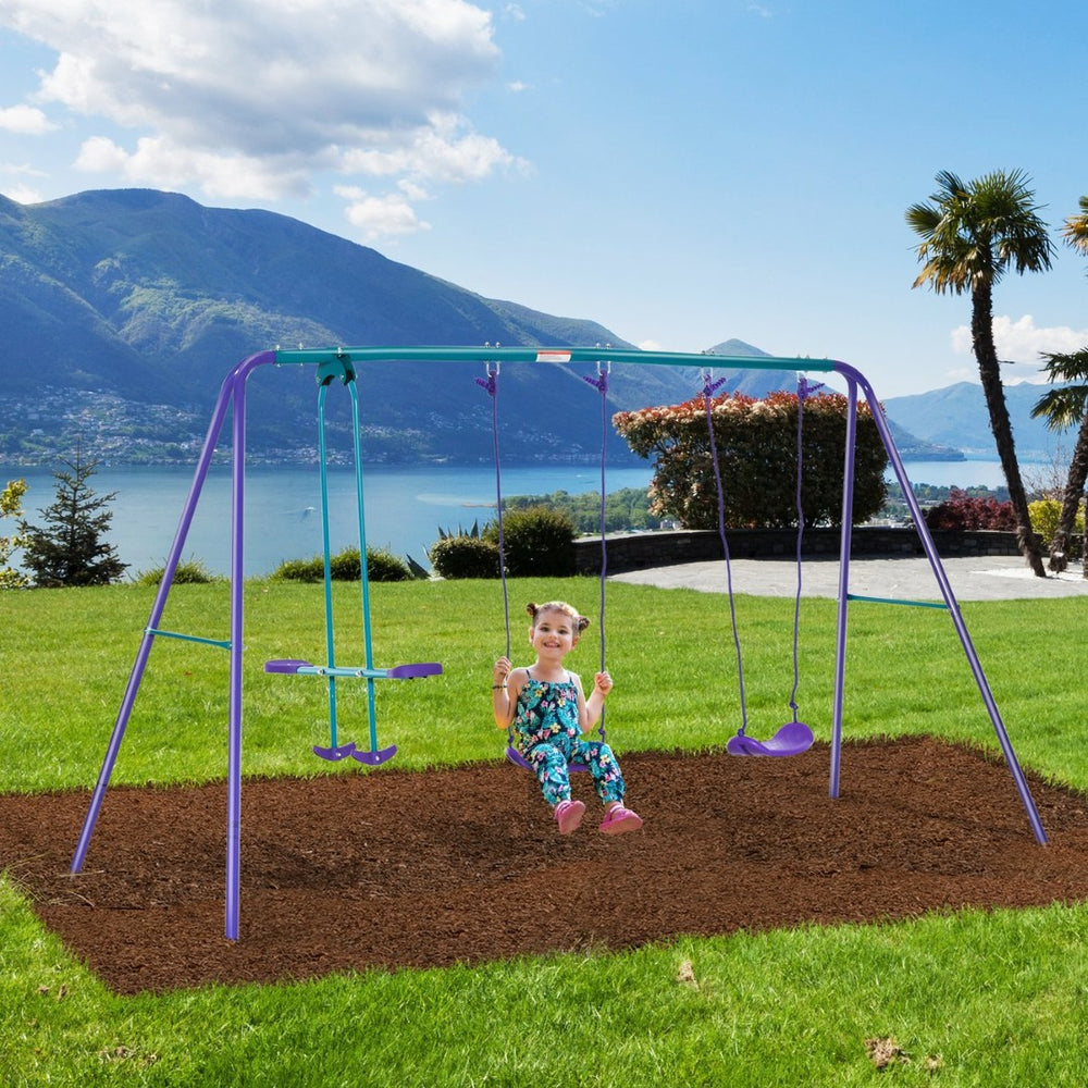 English Elm Outsunny Heavy Duty Metal A-frame Swing Set with Glider and Two Adjustable Seats W2225P200834