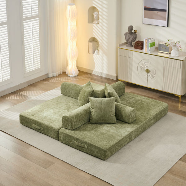 English Elm Comfy Chenille Convertible Folding Mattress Couch Sofa Bed with Armrest, Space-Saving, No Assembly Needed Green W1143P330251
