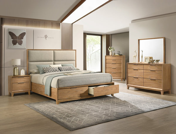 English Elm 1Pc King Storage Platform Bed With Ultra-Plush Headboard, Solid Wood Frame & Footboard Drawers B2741S00702