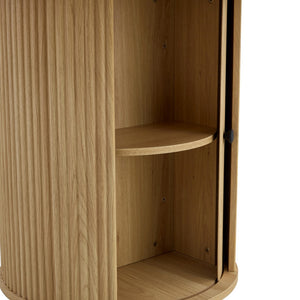 English Elm Only Sculptural Cylindrical Dining Table Base with Dual Slide Door Built-in Storage W2920P271532