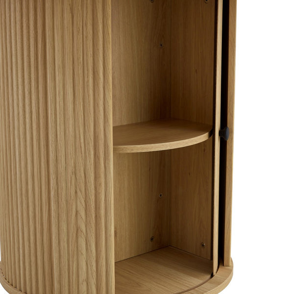 English Elm Only Sculptural Cylindrical Dining Table Base with Dual Slide Door Built-in Storage W2920P271532