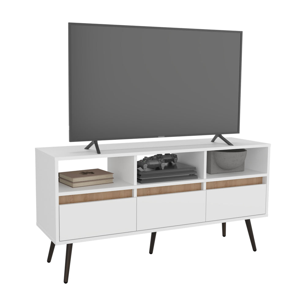 English Elm TV Engineered Wood Media Console with 3 Drawers & 3 Open Shelves, Durable Eco-Friendly Storage Solution White+Natural 52.76 L x 47.3 W x 6.3 H B097P262374