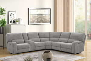 English Elm Antonio Six Piece Chenille Power Reclining Sectional with Charging Ports and Storage B2749S00255