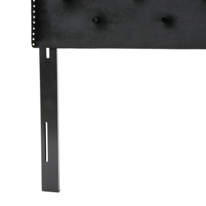 English Elm Tufted Queen Headboard with Nailhead Trim Solid Wood Frame and Adjustable Metal Legs Black 57877.00NVLTBLK