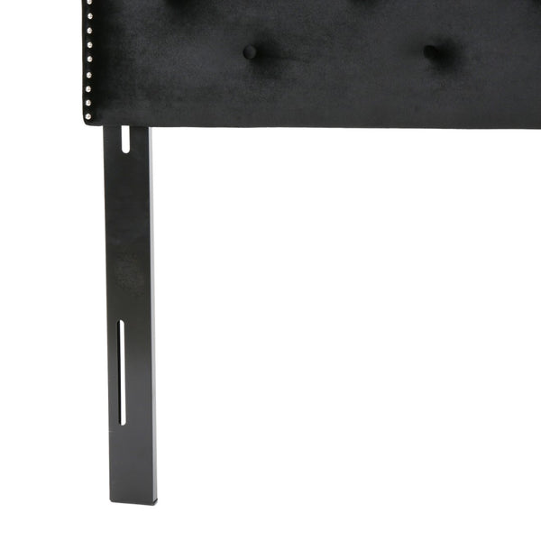 English Elm Tufted Queen Headboard with Nailhead Trim Solid Wood Frame and Adjustable Metal Legs Black 57877.00NVLTBLK
