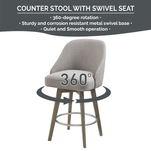 JLA Home Madison Park - Swivel Pearce Counter Stool with Solid Wood Legs, Padded Back, 360° Rotation & Metal Footrest Grey MP104-0515