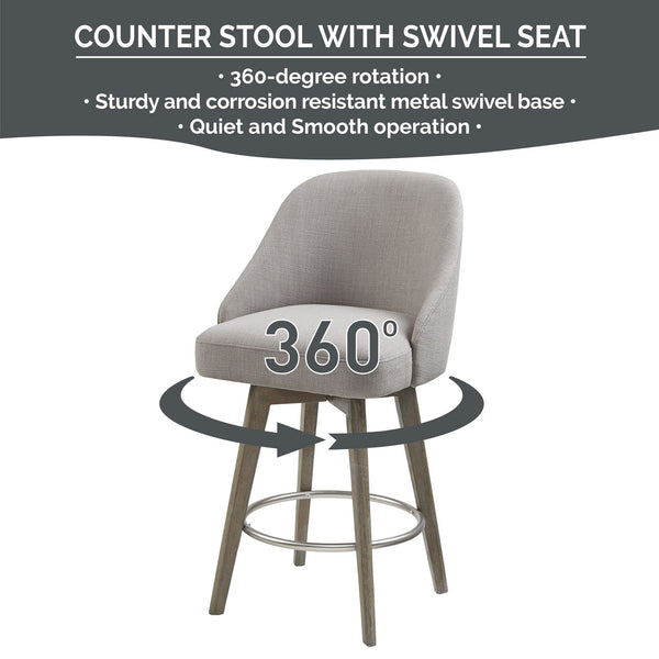 JLA Home Madison Park - Swivel Pearce Counter Stool with Solid Wood Legs, Padded Back, 360° Rotation & Metal Footrest Grey MP104-0515