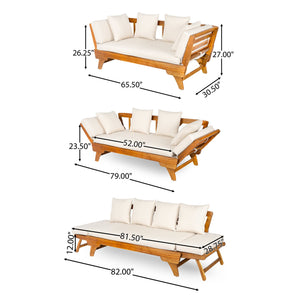 English Elm Christopher Knight Home® - Outdoor Acacia Daybed Sofa with Foldable Arms, Rust‑Resistant Teak Frame & UV‑Proof Beige Cushions N779P249303T