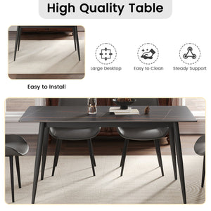 English Elm 62.99" Modern Artificial Stone Dining Table With Black Metal Legs – Seats 6, Contemporary Design W1535S00495