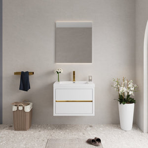 English Elm 30'' Wall Mounted Bathroom Vanity Smoked Walnut Fluted Cabinet Matte Black Basin W1920P385570