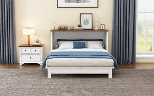 English Elm Solid Pine Murphy Bed Chest with Built-In Charging Station, Large Storage Drawer, Space-Saving Design White+Walnut 59.06 L x 24.8 W x 5.31 H BS701P176340K