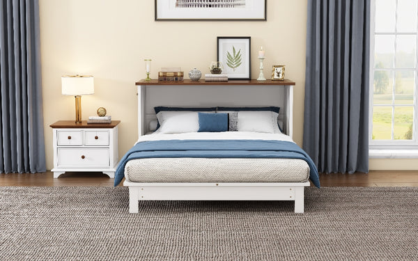 English Elm Solid Pine Murphy Bed Chest with Built-In Charging Station, Large Storage Drawer, Space-Saving Design White+Walnut 59.06 L x 24.8 W x 5.31 H BS701P176340K