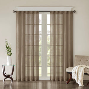 English Elm Solid Crushed Harper Taupe Sheer Window Panel Pair 42x95 - Lightweight Textured Drapes, Rod Pocket/Back Tabs, Modern Elegance B03598156