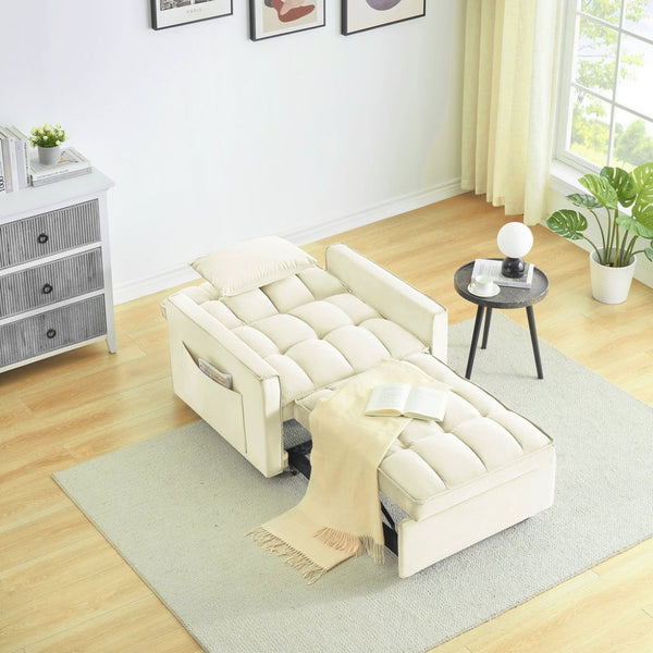 English Elm Sofa Convertible Sleeper Chair with Adjustable Back and Serpentine Spring Support Creamy White W2564P462075