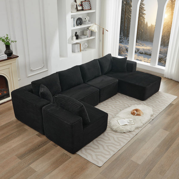 English Elm 106" Plush Corduroy Cloud Sectional Sofa with Right Chaise — Deep Seat, No Assembly, Modern Comfort W1143S00028 W1143S00028