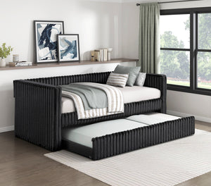 English Elm 1pc Daybed with Trundle Corduroy Upholstery Modern Luxury Guest Sofa Bed Durable & Space-Saving Design Black 43 L x 38 W x 9.5 H B011S01719