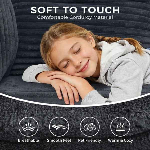 English Elm 100" Corduroy L-shaped Sectional with Deep Foam Seats for Cozy Living Spaces T5880S00025