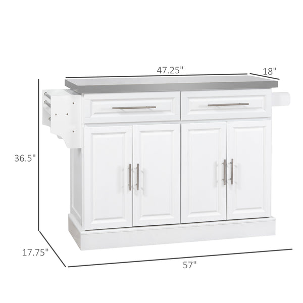 English Elm Homcom Versatile Rolling Kitchen Island Cart With Stainless Steel Top, Storage Drawers & Spice Rack W2225S00041