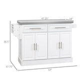 English Elm Homcom Rolling Kitchen Island With Storage, Portable Kitchen Cart With Stainless Steel Top, 2 Drawers, Spice, Knife and Towel Rack and Cabinets, White