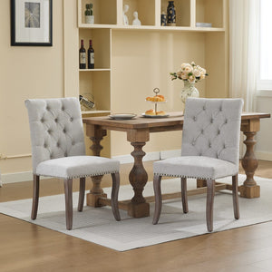 English Elm Upholstered Chenille Tufted Dining Chairs Set of 2 with Curved Wood Legs Club Style Beige W1143P457780